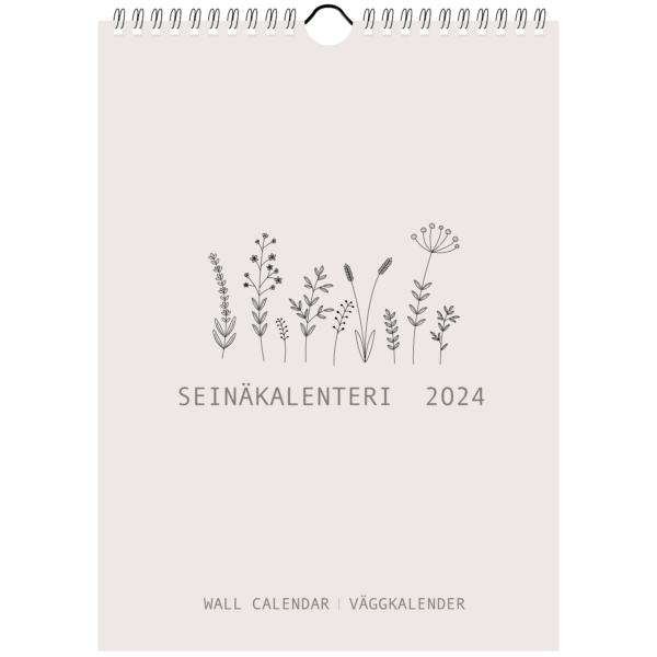 Vuoden 2024 seinäkalenteri minimalistisen kauniilla kuvituksella