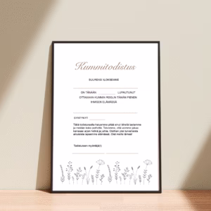 Kummitodistus A4 - Minimalistiset kukat - Itse tulostettava - Design ByO