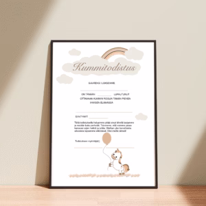 Kummitodistus A4 - Yksisarvinen - Itse tulostettava - Design ByO