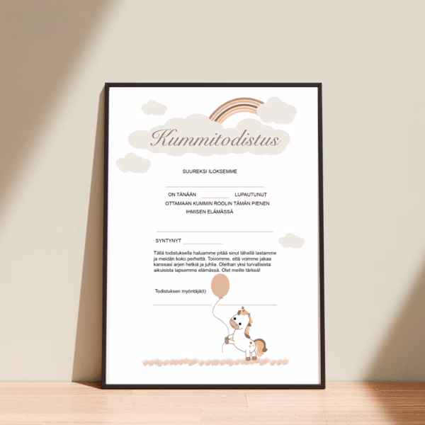 Kummitodistus A4 - Yksisarvinen - Itse tulostettava - Design ByO