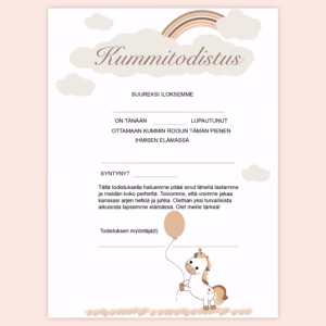 Kummitodistus A4 - Yksisarvinen - Itse tulostettava - Design ByO