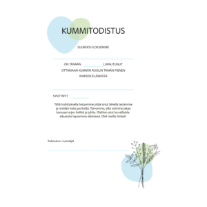 Kansikuva - Kummitodistus A4 - Minimalistinen kukkakimppu Sininen - Itse tulostettava - Design ByO