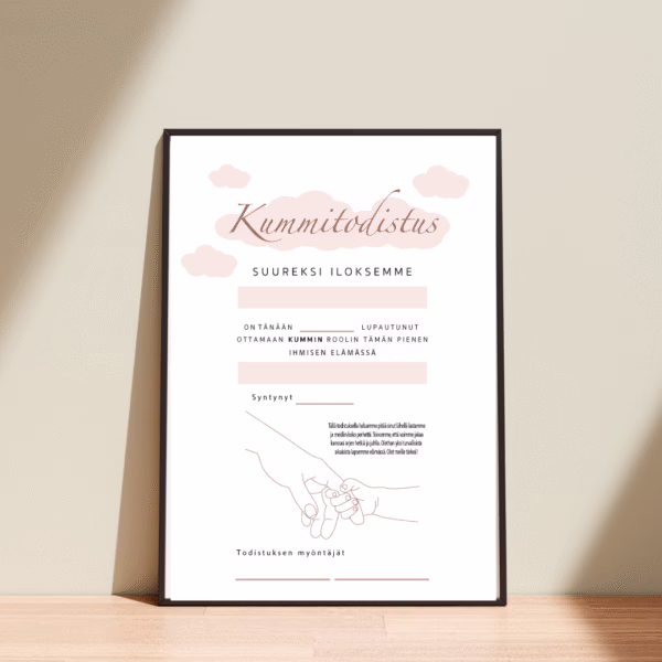 Kummitodistus A4 - Kädet pun - Itse tulostettava - Design ByO