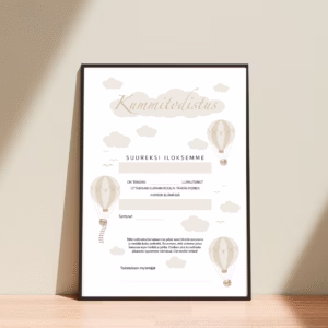 Kummitodistus A4 - Kolme kuumailmapalloa beige - Itse tulostettava - Design ByO
