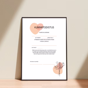 Kummitodistus A4 - Minimalistinen kukkakimppu Oranssi - Itse tulostettava - Design ByO