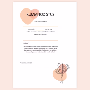 Kummitodistus A4 - Minimalistinen kukkakimppu Oranssi - Itse tulostettava