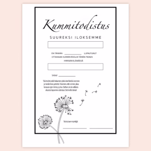 Kummitodistus A4 - Voikukat - Itse tulostettava - Design ByO