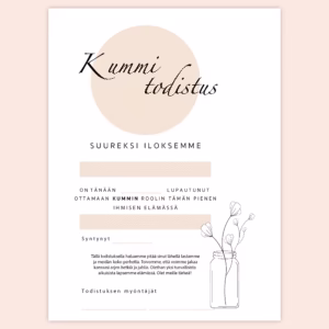 Kummitodistus A4 - Kukat lasipurkissa - Itse tulostettava
