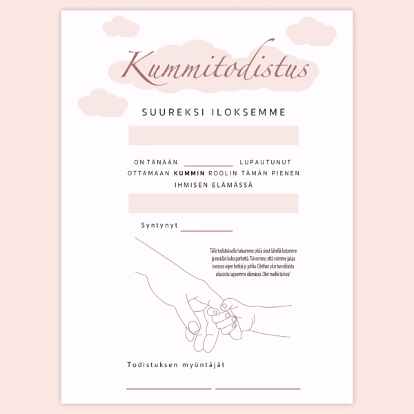 Kummitodistus A4 - Kädet Pun - Itse tulostettava - Design ByO