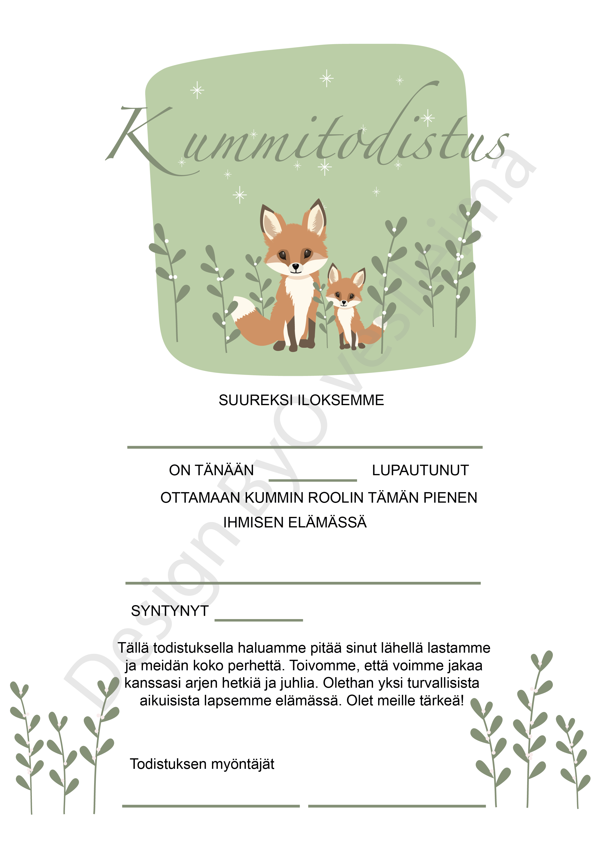 Itse Tulostettava Kummitodistus A4 Ketut