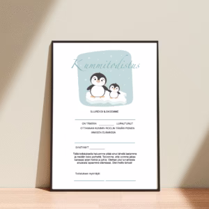 Kummitodistus A4 - Pingviinit - Itse tulostettava - Design ByO