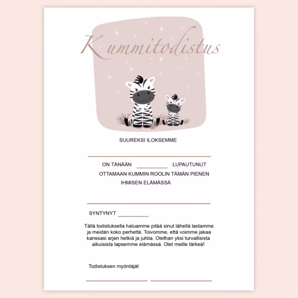 Kummitodistus A4 - Seeprat - Itse tulostettava - Design ByO