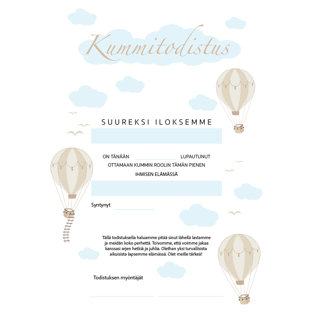 Itse Tulostettava Kummitodistus A4 Kolme Kuumailmapalloa Sin Itse Tulostettava Kummitodistus A4 Kolme Kuumailmapalloa Sin