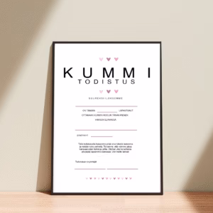 Kummitodistus A4 - Kolme sydäntä pun - Itse tulostettava - Design ByO