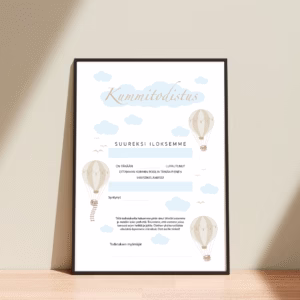 Kummitodistus A4 - Kuumailmapallot sin - Itse tulostettava - Design ByO