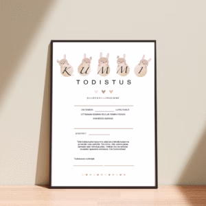 Kummitodistus A4 - Viisi pupua - Itse tulostettava - Design ByO