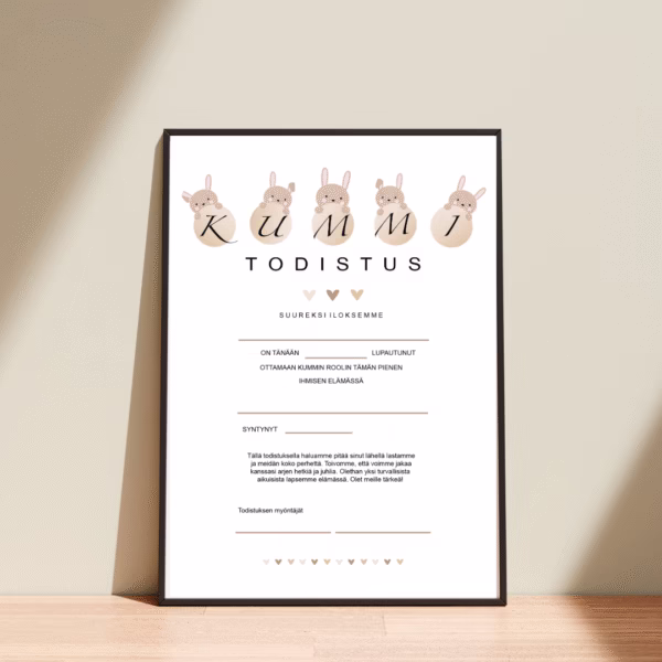 Kummitodistus A4 - Viisi pupua - Itse tulostettava - Design ByO