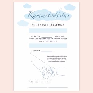 Kummitodistus A4 - Kädet sin. - Itse tulostettava - Design ByO