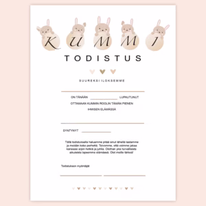 Kummitodistus A4 - Viisi pupua - Itse tulostettava - Design ByO