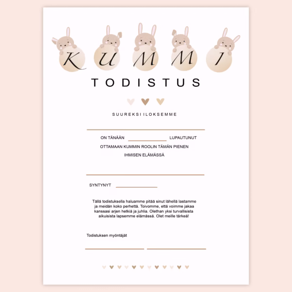 Kummitodistus A4 - Viisi pupua - Itse tulostettava - Design ByO