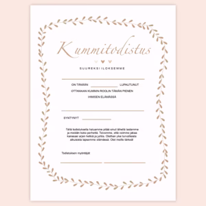 Kummitodistus A4 - Köynnös - Itse tulostettava - Design ByO