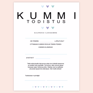 Kummitodistus A4 - Kolme sydäntä SIN - Itse tulostettava - Design ByO