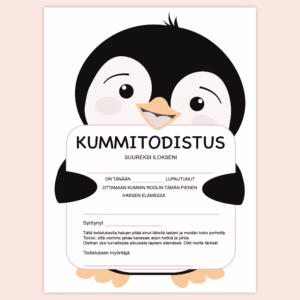 Kummitodistus A4 - Pingviini - Itse tulostettava - Design ByO