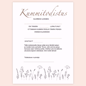 Kummitodistus A4 - Minimalist Flowers - Itse tulostettava - Design ByO