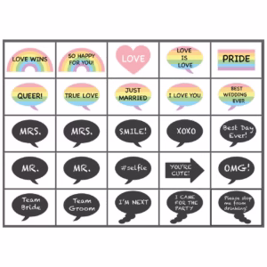 Photo booth puhekuplat häihin pride- ja liitutauluteema