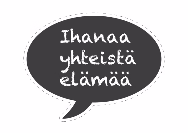 Ihanaa yhteistä elämää-puhekupla häiden photo boothiin