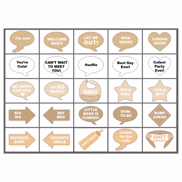 Tulostettavat puhekuplat vauvajuhliin - BEIGE