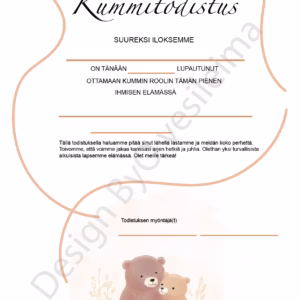 Kummitodistus A4 - Kaksi nallea - Itse tulostettava - Design ByO