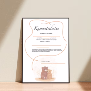 Kummitodistus A4 - Kaksi nallea - Itse tulostettava - Design ByO
