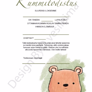 Kummitodistus A4 - Nalle - Itse tulostettava - Design ByO