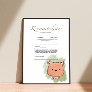 Kummitodistus A4 - Nalle - Itse tulostettava - Design ByO