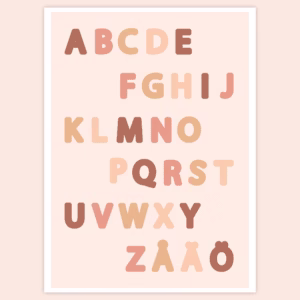 Aakkoset juliste - kansi - Persikan sävy - Tulostettava - PDF - Design ByO