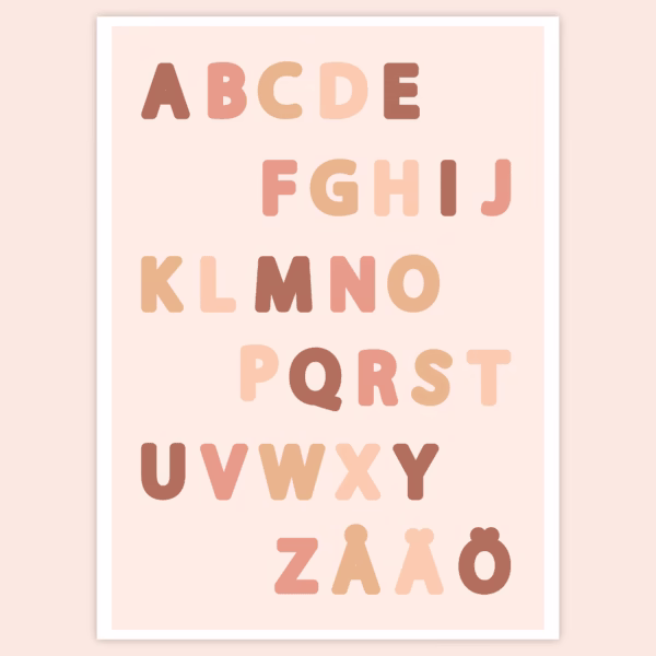 Aakkoset juliste - kansi - Persikan sävy - Tulostettava - PDF - Design ByO