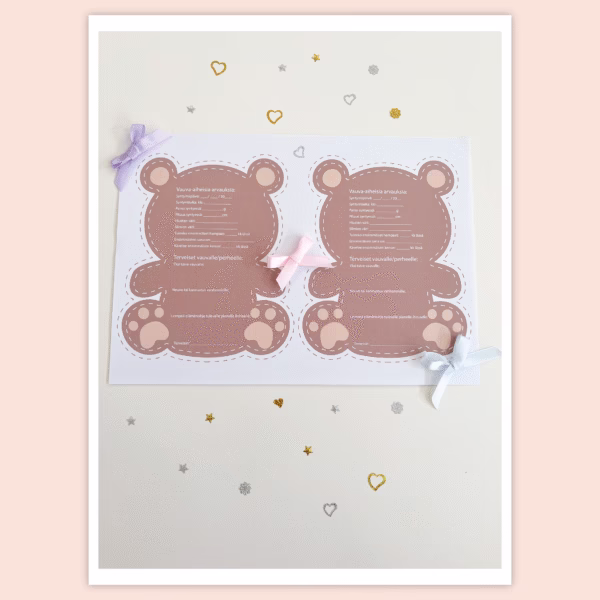 Baby shower - Vauvajuhlasetti NALLE - Design ByO - tuloste