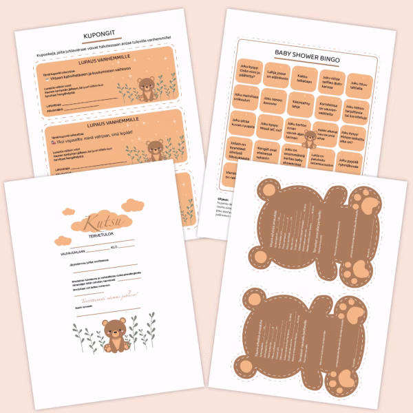 Baby shower - Vauvajuhlasetti NALLE - Design ByO