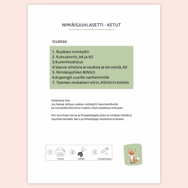 Nimiäissetti - Ketut - Design ByO- mitä setti sisältää