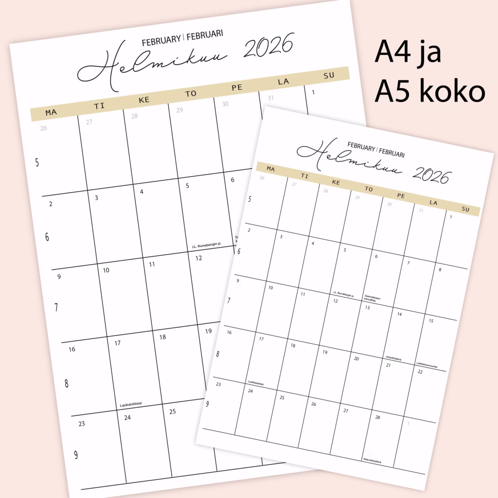 RUUDUKKO seinäkalenteri 2026 - Beige - A4 ja A5