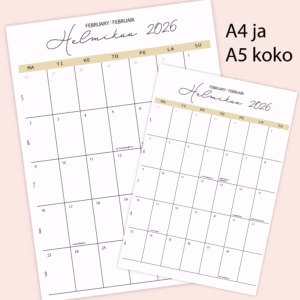 RUUDUKKO seinäkalenteri 2026 - Beige - A4 ja A5