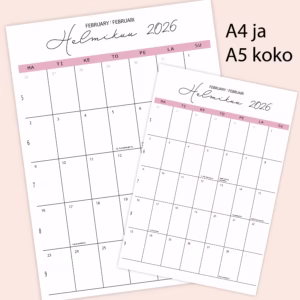 RUUDUKKO seinäkalenteri 2026 - Dusty pink - A4 ja A5