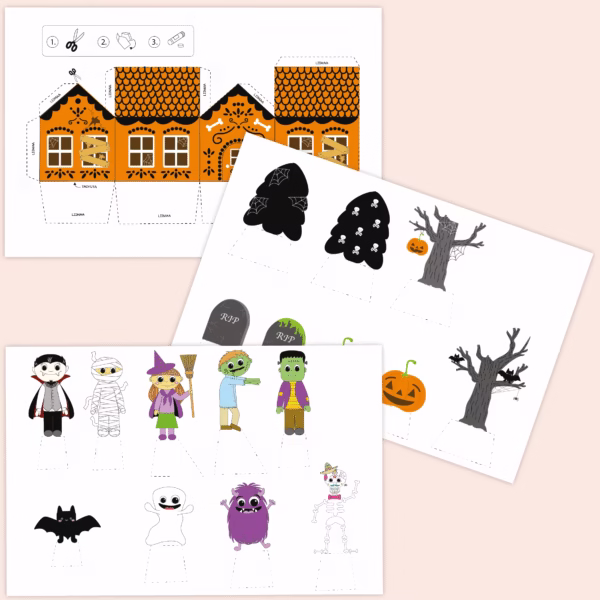 Tulostettava askartelusetti lapsille – Halloween-kylä - Image 3
