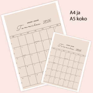 RUUDUKKO seinäkalenteri 2026 RAUHA A4 ja A5 koko
