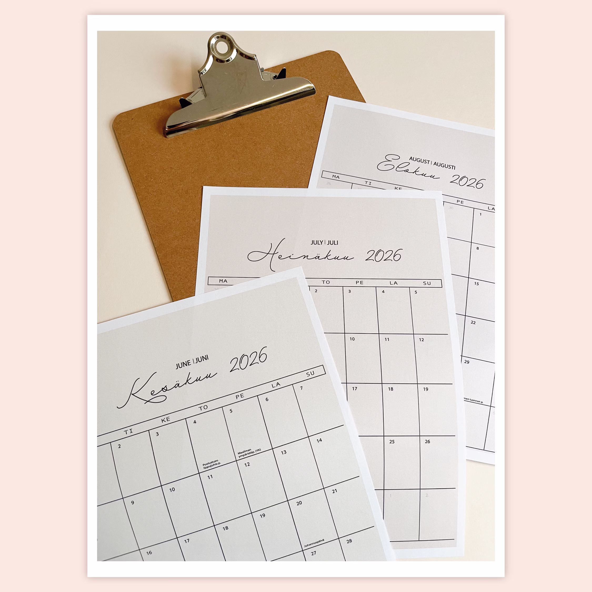 Tulostettava seinäkalenteri 2026 - RUUDUKKO - Rauha - Image 4