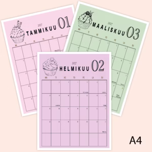 Seinäkalenteri A4 pysty Ruudukko CUPCAKE