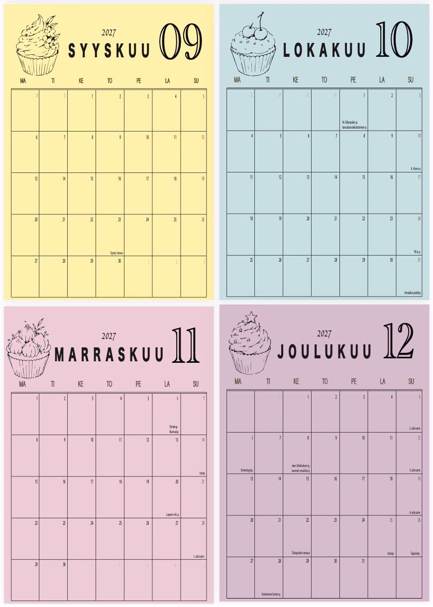 Ruudukko – CUPCAKE PASTELLI - Tulostettava vuoden 2027 seinäkalenteri (A4) - Image 5