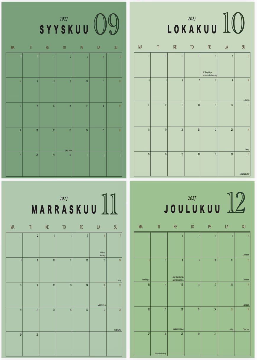 Ruudukko – FORREST – Tulostettava vuoden 2027 seinäkalenteri (A4 & A5) - Image 5