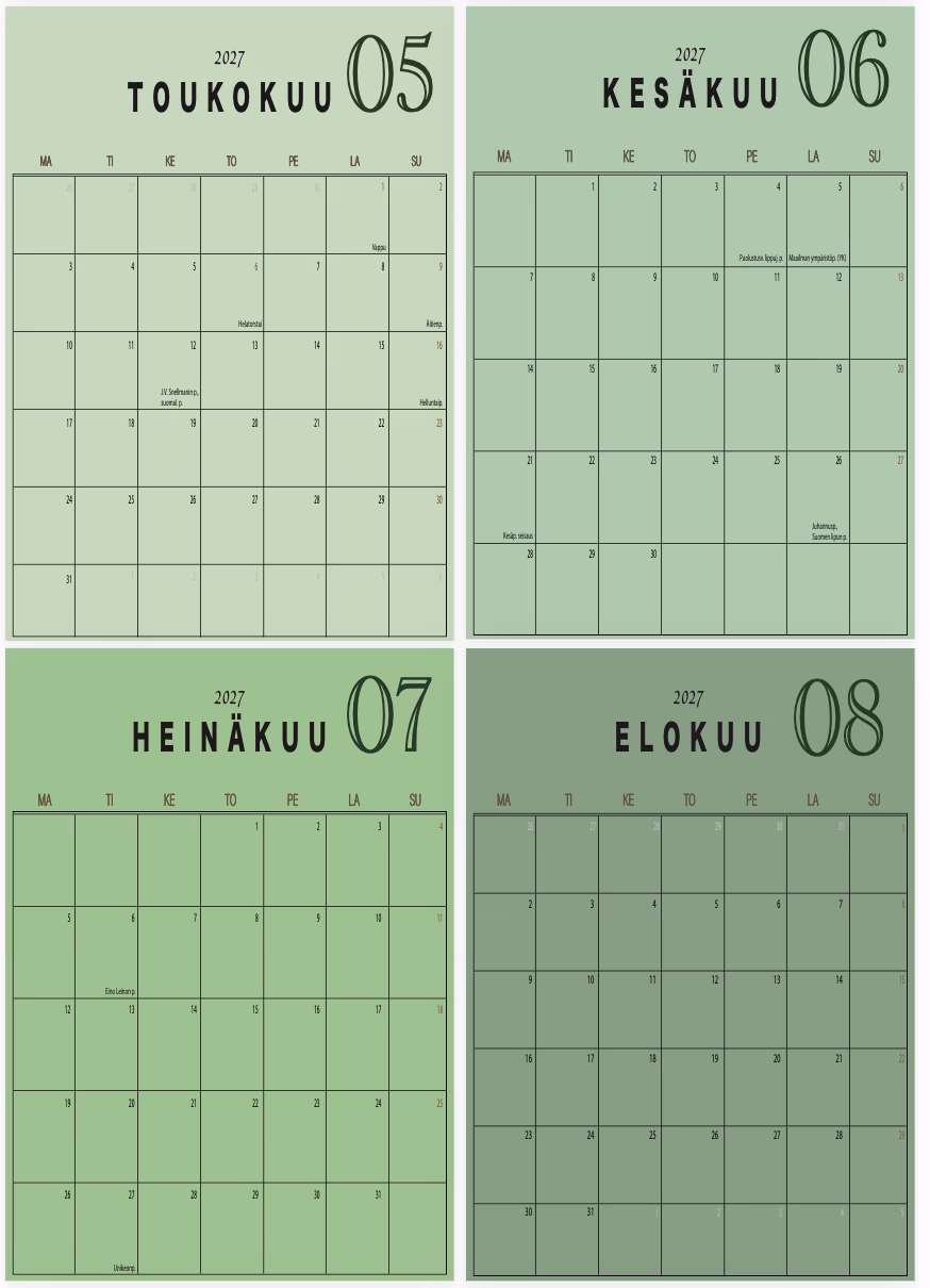Ruudukko – FORREST – Tulostettava vuoden 2027 seinäkalenteri (A4 & A5) - Image 3